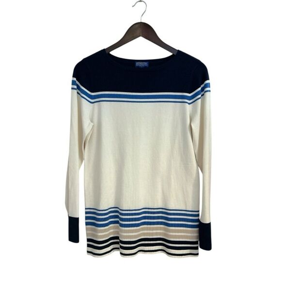 Pendleton Navy & Cream Silk Blend Striped Long Sleeve Sweater, Size Small - Picture 1 of 6